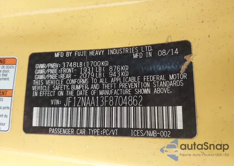 2015 Scion Fr-S Release Series from USA, damaged, VIN JF1ZNAA13F8704862